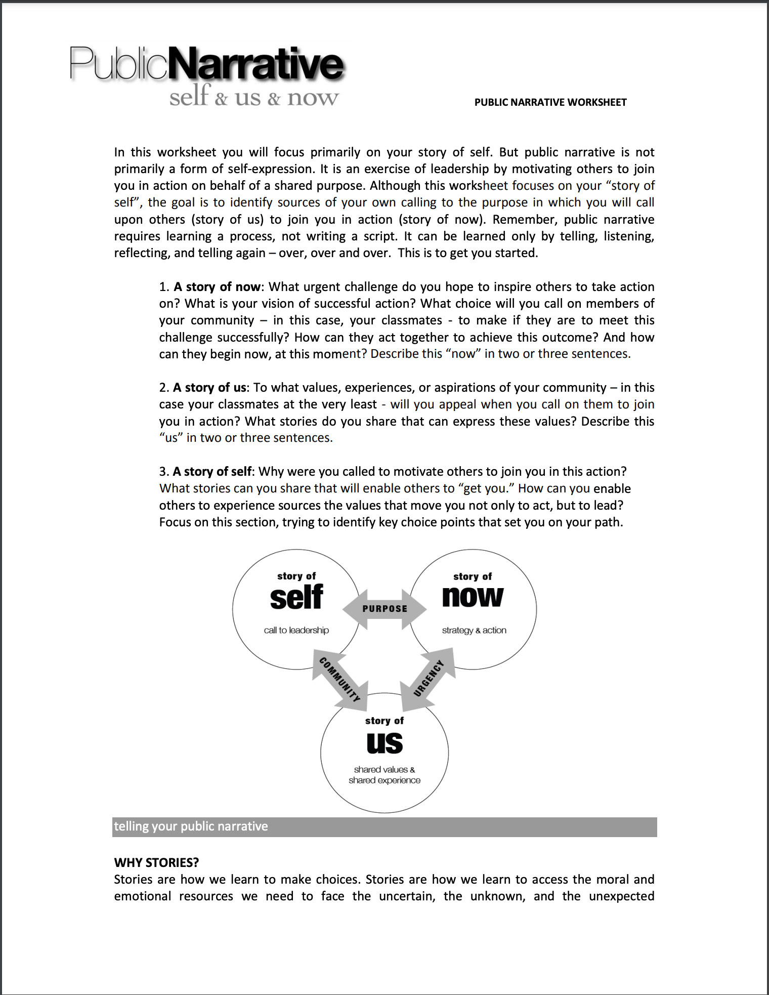 First page of The Public Narrative Worksheet